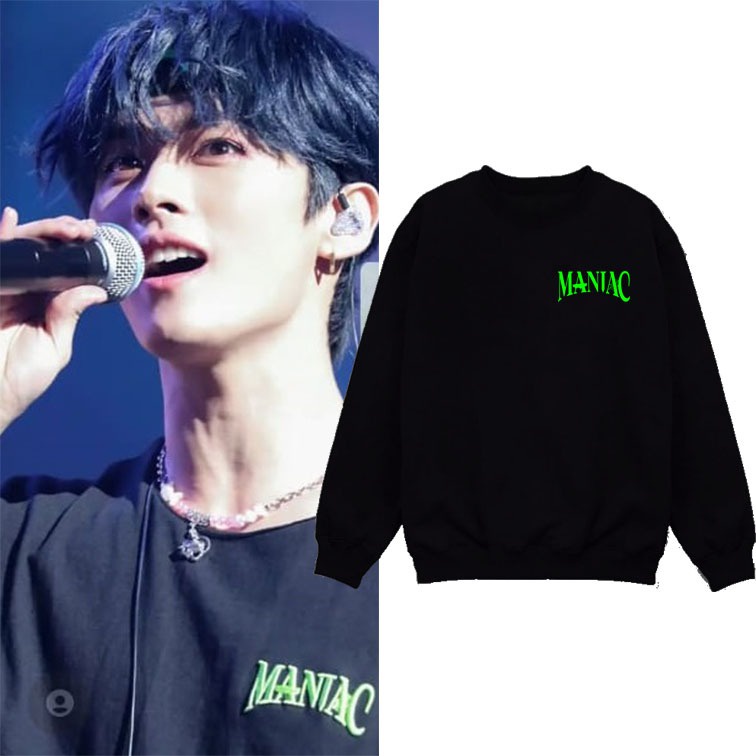 Sweater basic straykids Minho maniac hijau logo