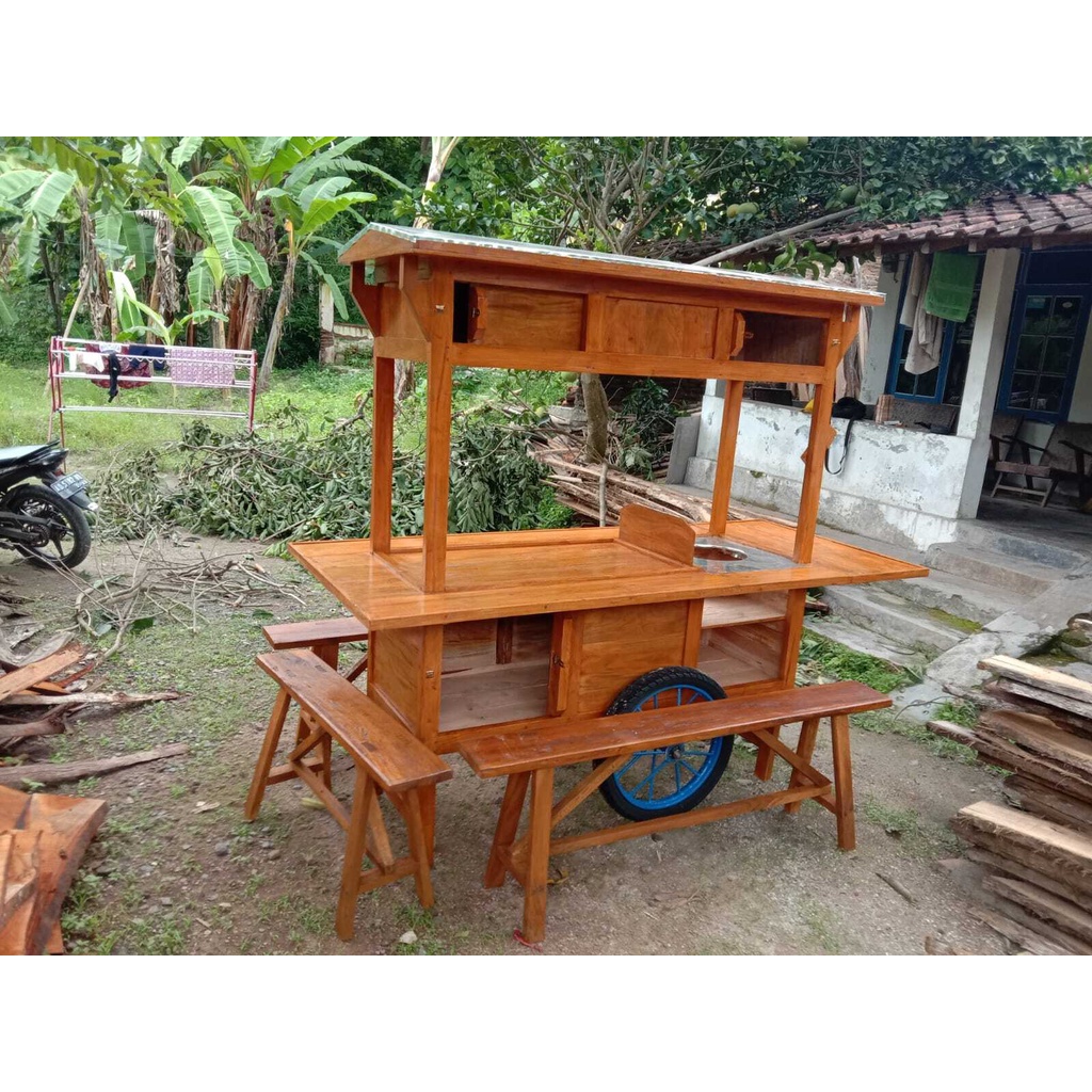 Gerobak angkringan kayu mahoni