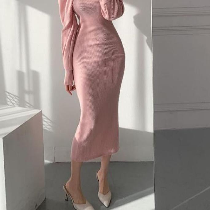 Berkualitas SKZ15 ~ DRESS ALIANNA PJ RAJUT DRESS RAJUT DRESS BODYCON DRESS RAJUT LENGAN PANJANG