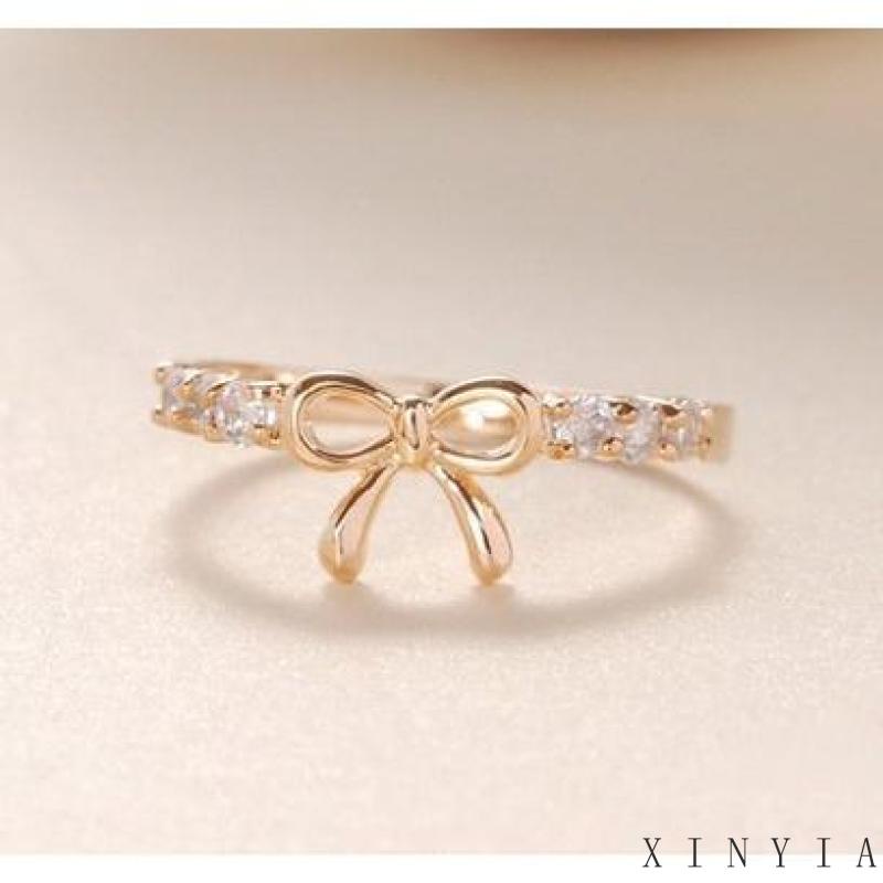 Xia.id Cincin Desain Pita Hias Berlian Gaya Simple Untuk Wanita