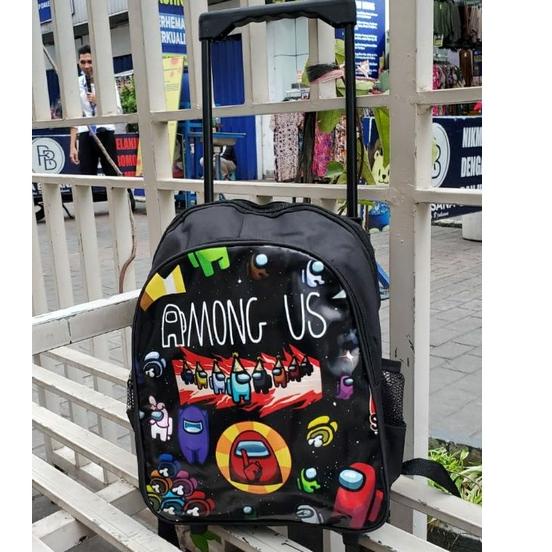 Best Stock Amoung US Ransel Troly anak sekolah Tas anak laki-laki Ransel roda