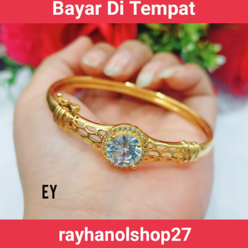 GELANG TANGAN WANITA TITANIUM ANTI KARAT MOTIF PILIHAN LAPIS EMAS 24 K GOLD MEWAH ELEGAN