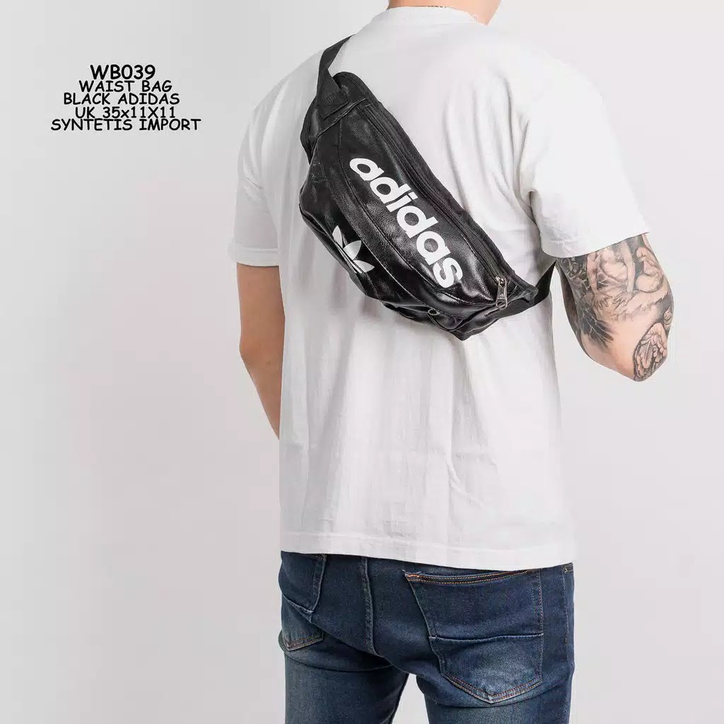 Tas Waistbag/Pinggang pria ADIDAS Kulit import Hiqh Quality