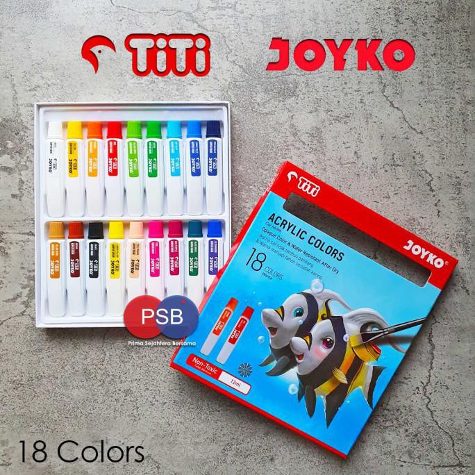 

TERBARU CAT AKRILIK TITI JOYKO 18 WARNA X 12 ML / CAT AKRILIK MURAH PERALATAN MELUKIS ART SET