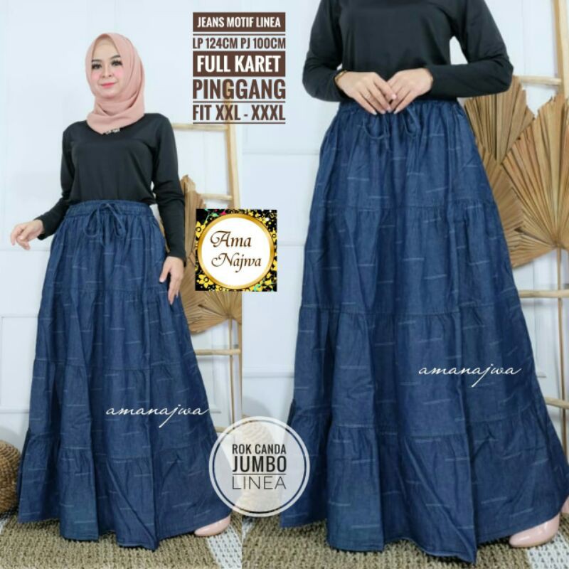 Rok canda bahan jeans wash motif jumbo big size