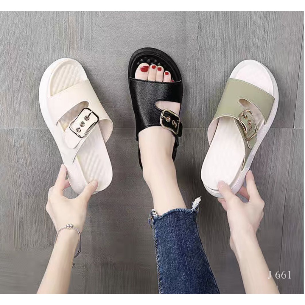 FASHION WANITA SANDAL SLIP WEDGES DRINA IMPORT 661