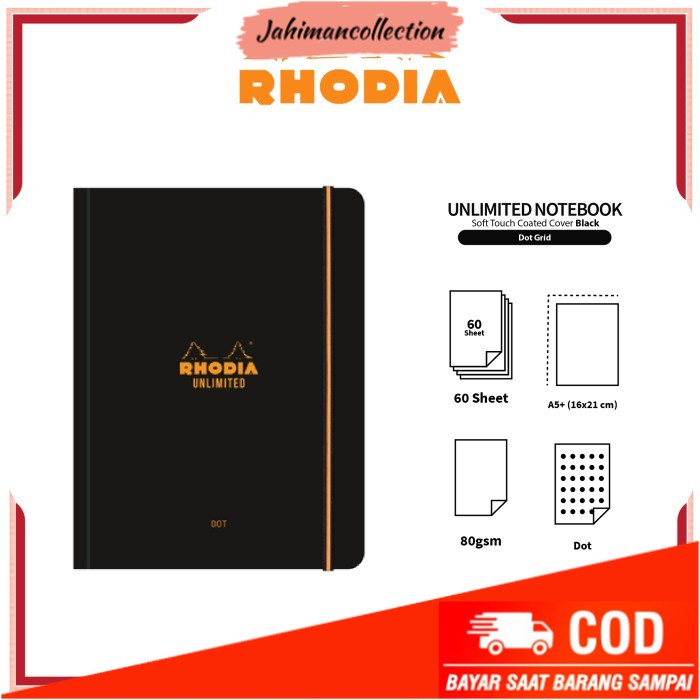 

✨ BISA COD ✨ Buku Catatan Rhodia Unlimited A5 Plus Soft Touch Coated Cover Notebook - DOT GRID BLACK