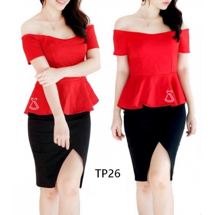 TP26 - BAJU ATASAN NAVY BLOUSE SABRINA WANITA IMPORT