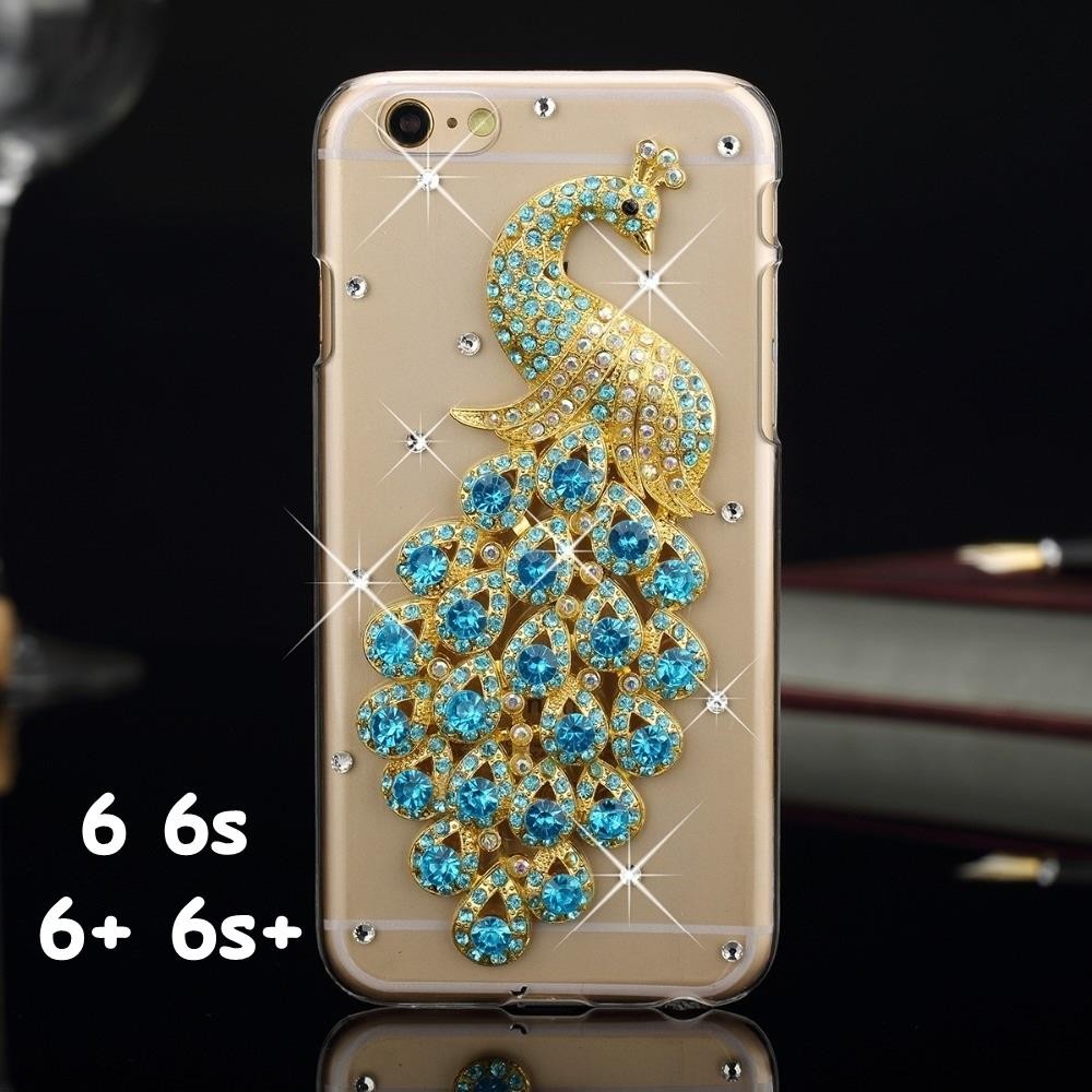 LUXURY HARD CASE BLUE PEACOCK FULL RHINESTONE BLING FOR IPHONE 6 6s - 6 PLUS 6S PLUS