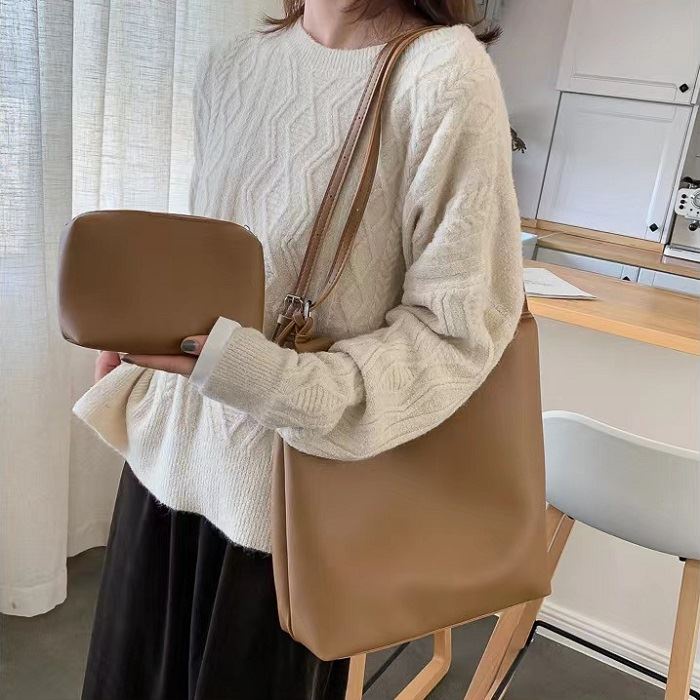 BJ21225 (2IN1) - BLACK/BROWN/KHAKI - TAS TOTE SHOULDERBAG POUCH WANITA FASHION IMPORT MODIS ELEGAN TERMURAH TERLARIS TERBARU BAGSTORE JAKARTA TAS BATAM JT1225