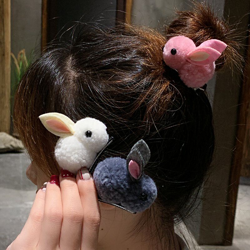 ~ PIYOSHI08 ~ Jepit Rambut Bentuk Kelinci Bahan Halus Gaya Korea Jepit Bunny Pompom Lucu Import AF160