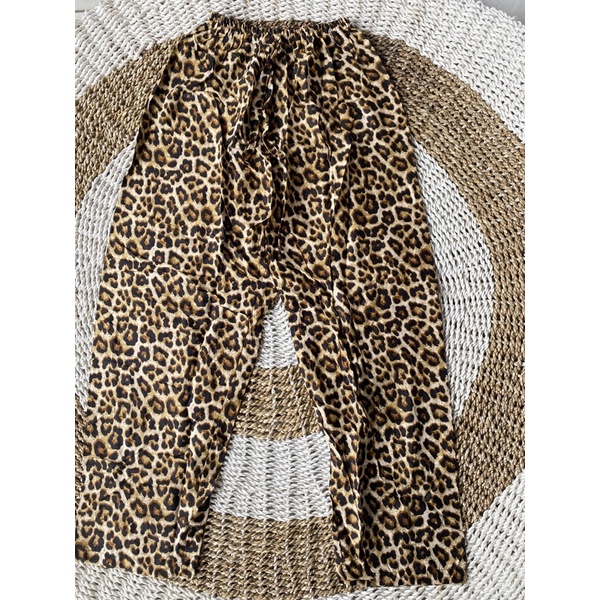 CELANA KULOT PANJANG WANITA TALI POLOS & MOTIF A031-Moka leopard besar