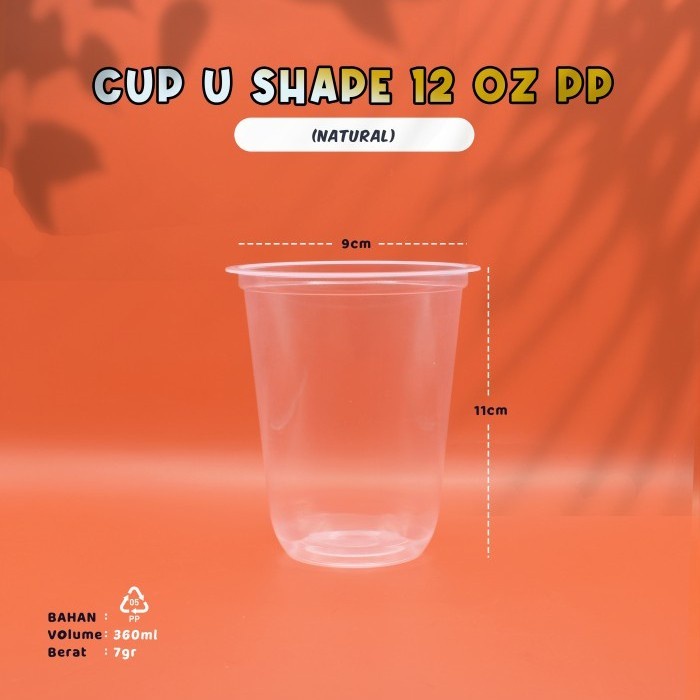 Gelas Cup Plastik 12 OZ Oval - Cup Bening Polos- U Shape - Bahan PP