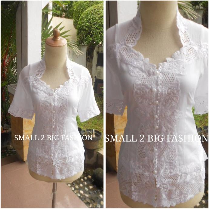 Kebaya modern jadi bordir encim lengan pendek 088 Putih