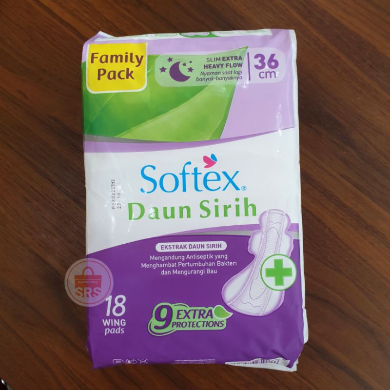 Softex Daun Sirih18 Pad Slim Heavy Flow 36cm + Antiseptic / Pembalut Wanita Ekstrak Daun Sirih 18 Pad