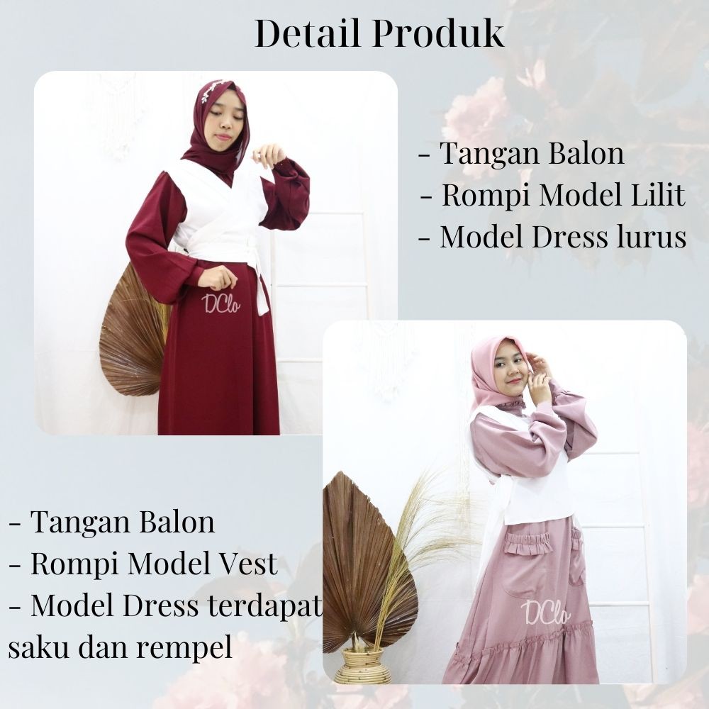 Lady Amara Dress Set Gamis + Vest Rompi Tali Wanita Remaja Dewasa Bahan Itty Crepe Premium Size L / Dress Kondangan Cewek Kekinian Elegan Simple 2022 / Baju Pesta Viral Beraneka Warna