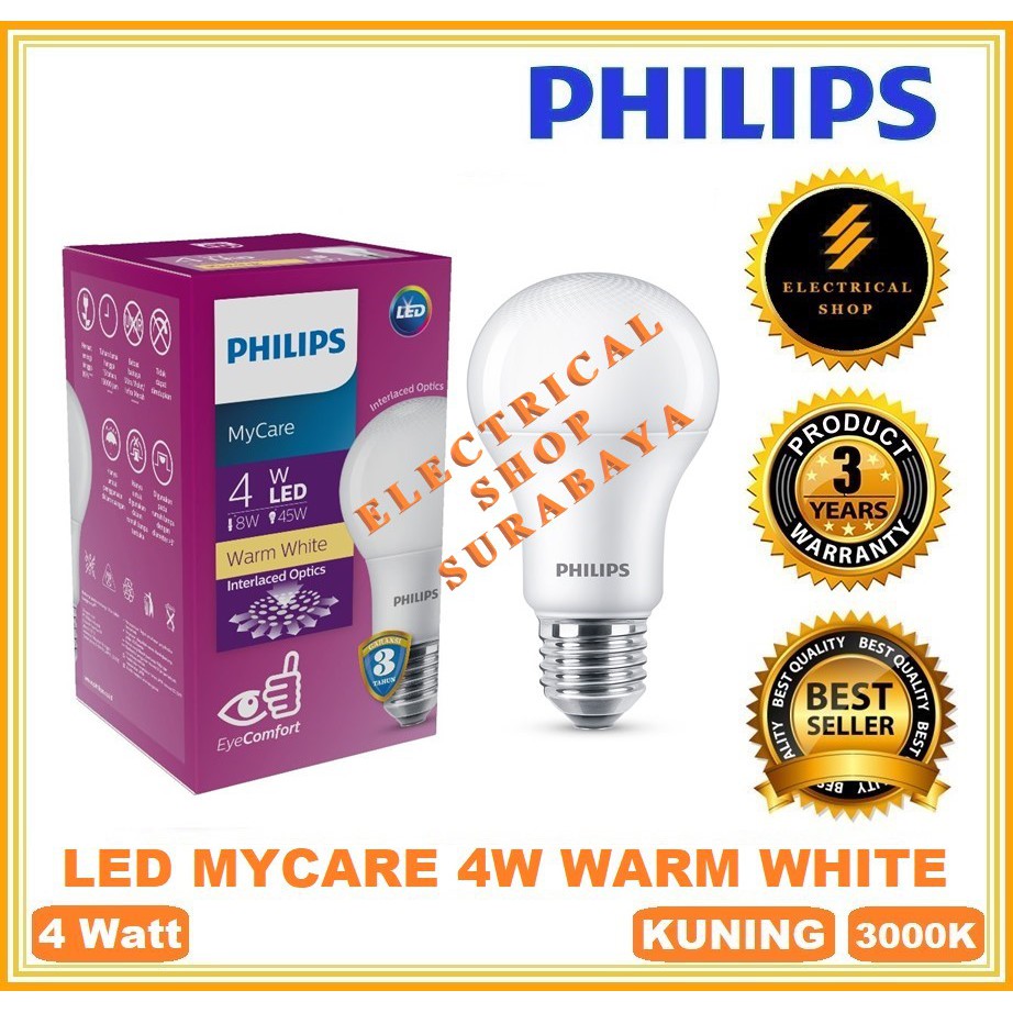 PHILIPS LAMPU LED BULB MYCARE 4W / 4 WATT KUNING PENGGANTI 5W (GARANSI 3 TAHUN HARGA GROSIR) LEDBULB