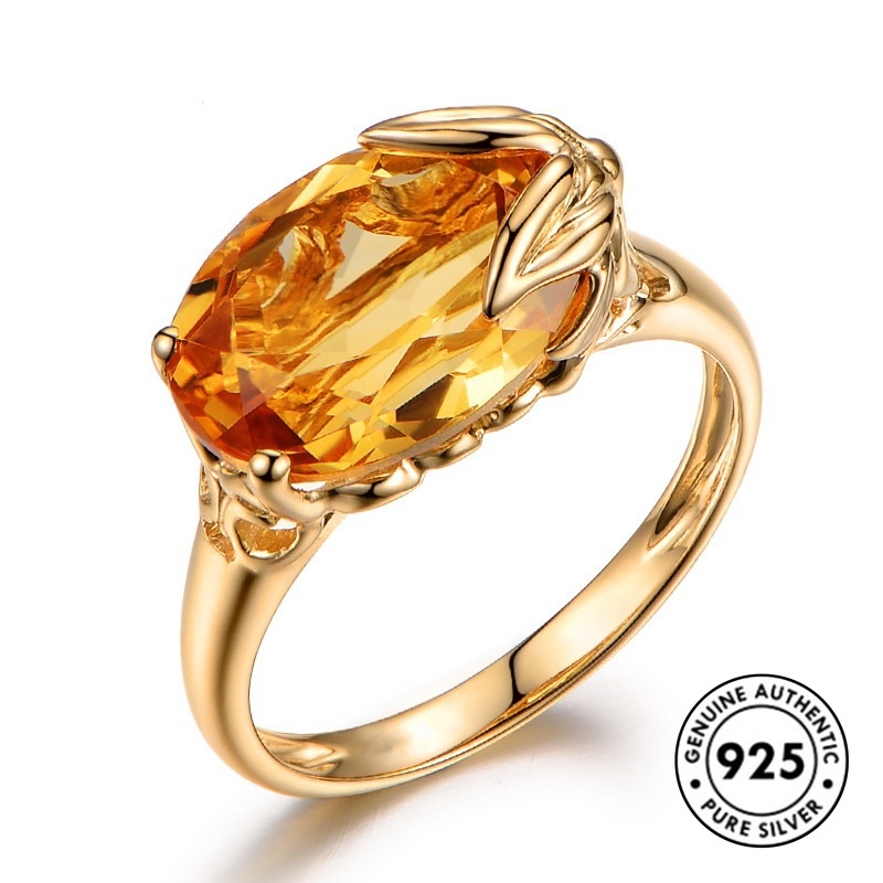 Cincin Sterling Silver 925 Dengan Batu Citrine Mewah Elegan Untuk Wanita