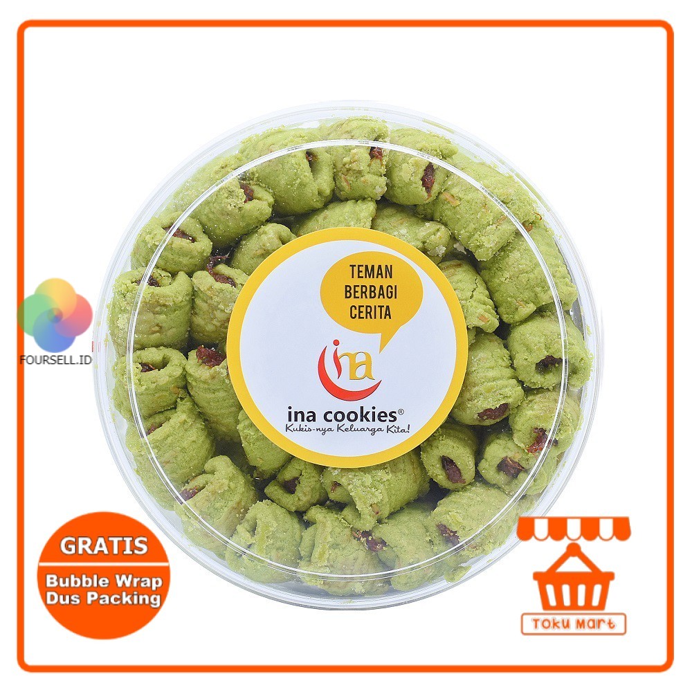 Ina Cookies - Nastar Green Tea Kemasan Toples Reguler 400gr (PACKING AMAN) - Kue Kering Kue Lebaran 