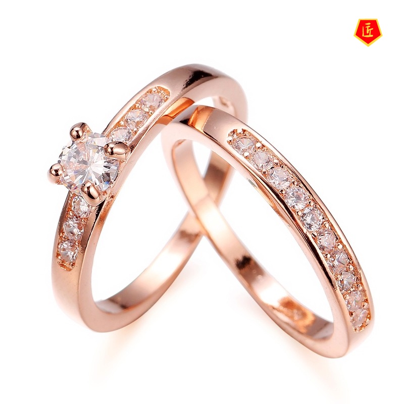 [Ready Stock]Rose Gold Diamond Couple Ring Set Simple All-Match