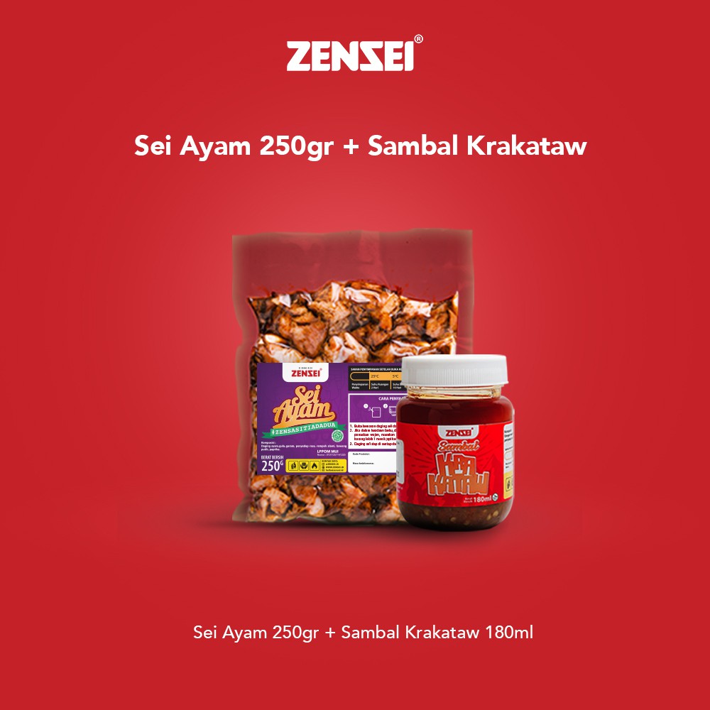 

Sei Ayam Zensei 250gr + Sambal Krakataw (Daging Ayam Asap)