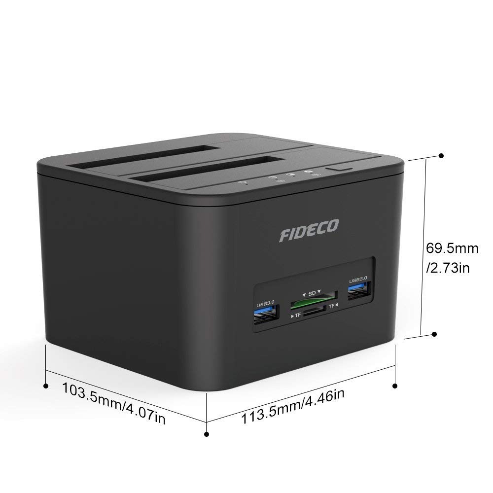 Harddisk SSD Docking 2 Bay Sata USB3.0 HUB Card Reader FIDECO YPZ04