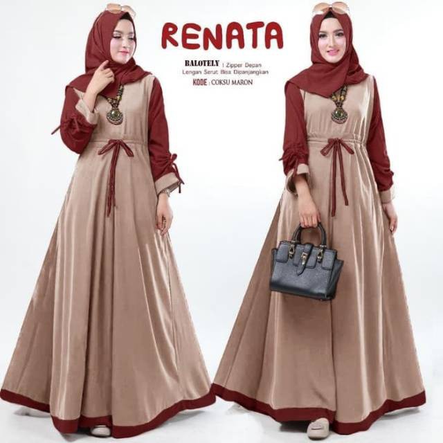 Renata Dress muslim/Busui Resleting Depan/Tanpa Hijab/bisa Cod-3