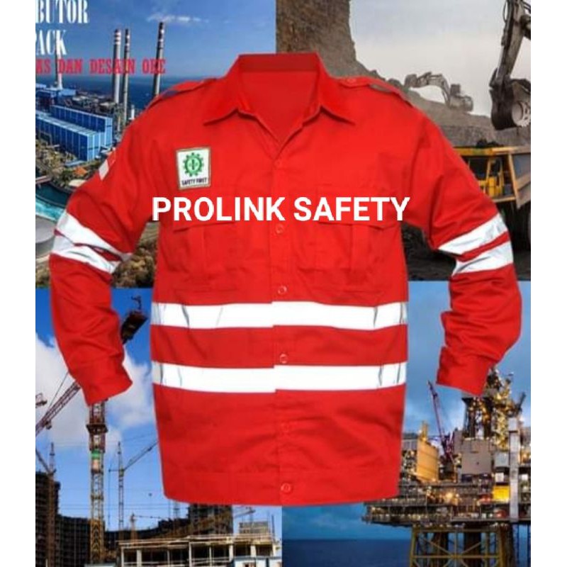 RESLETING BAJU SAFETY MERAH HSE BERLOGO K3 BENDERA SCOTLIGT DOBLE 4 CM