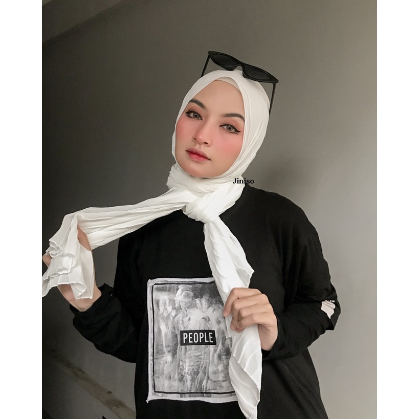 JINISO - Aura Wave Earth Tone Pashmina Full Plisket-WHITE ANGEL