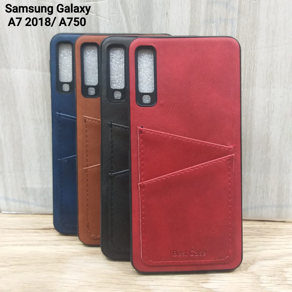 SOFT CASE CARD SLOT LEATHER CASE KULIT SAMSUNG GALAXY A7 2018, J7 PRIME, J2 PRIME/GRAND PRIME, J4 ,J