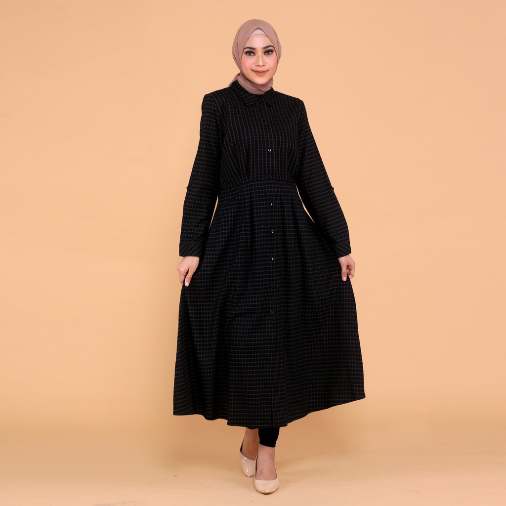Benhill Gamis Wanita  Flannel Lengan Panjang Kotak Hitam  0657-11230