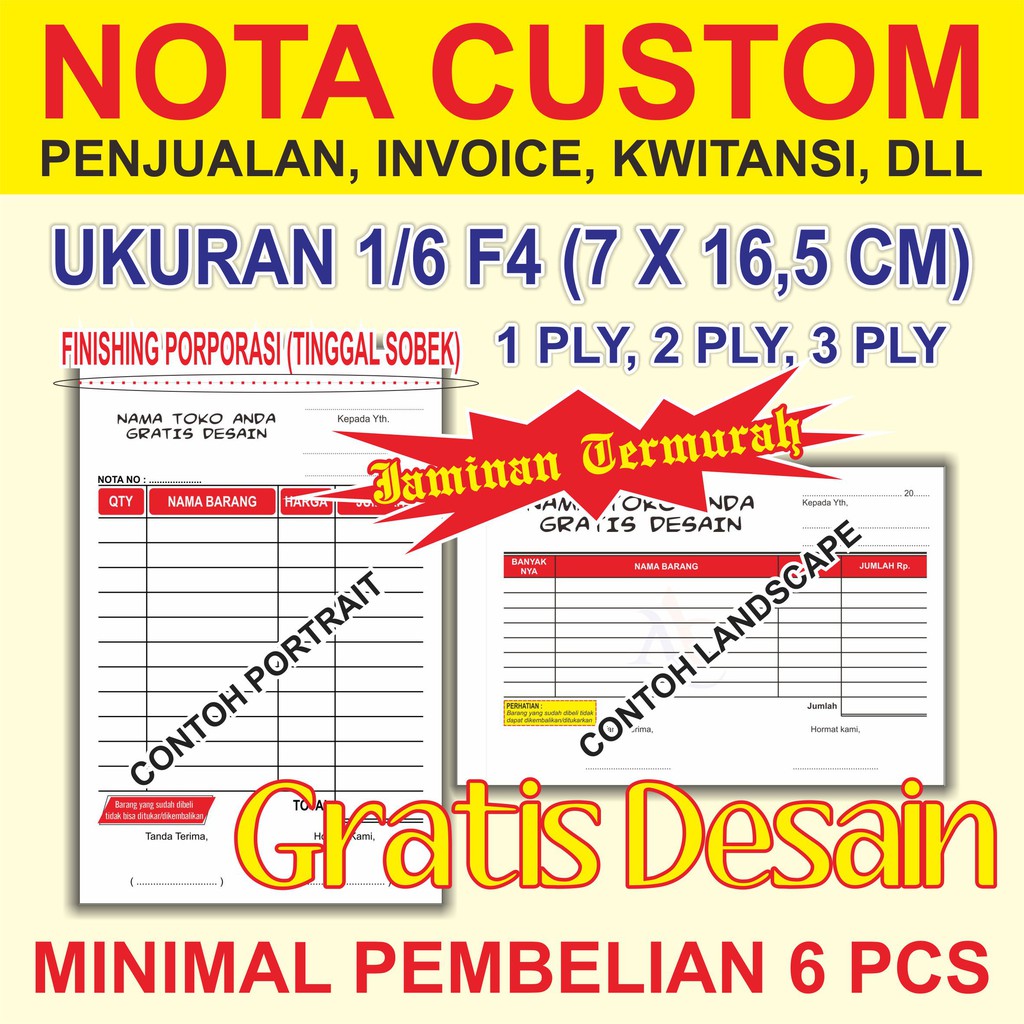 

Nota 1/6 F4 Bahan NCR 1,2,3 PLY (Free Desain Suka-suka)