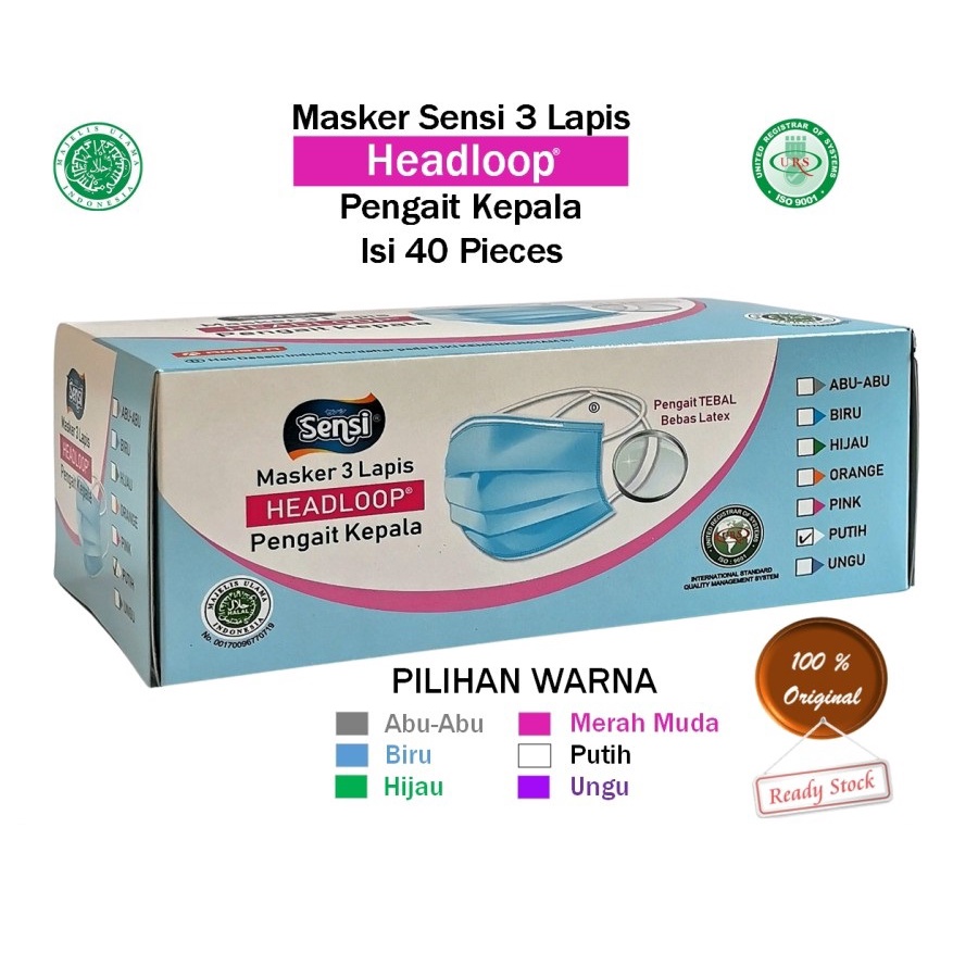 Jual Sensi Masker 3ply Headloop Hijab / Masker Medis Sensi 3 Ply 1 BOX ...