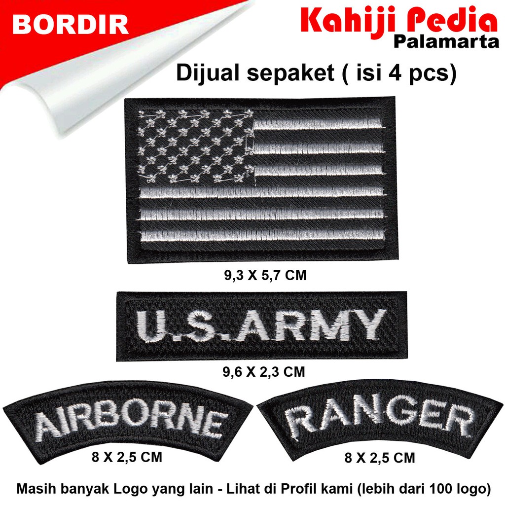 Patch bordir emblem bordir badge US Army putih
