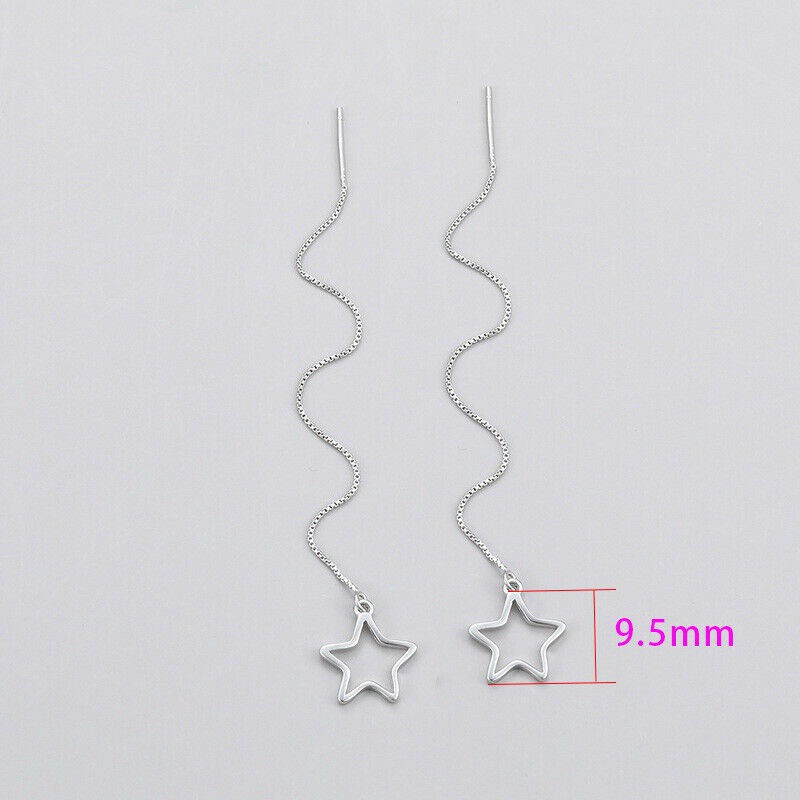 S925 Anting perak  Anting-Anting Bintang 80 Mm Benang Garis Panjang Menjuntai Threader Anting-Anting Korea Fashion Perhiasan Hadiah