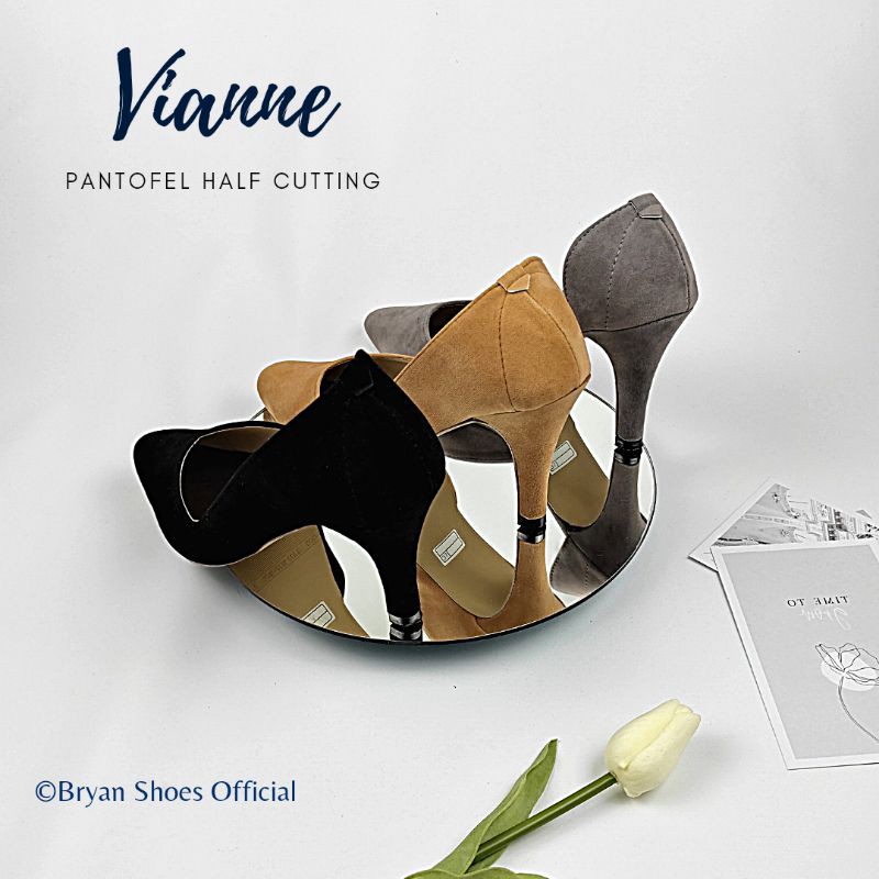 Bryan Vianne Suede Pantofel Heels 5cm 9cm Half Cutting Formal Kantor Polos Bigsize Oversize Jumbo 36-43