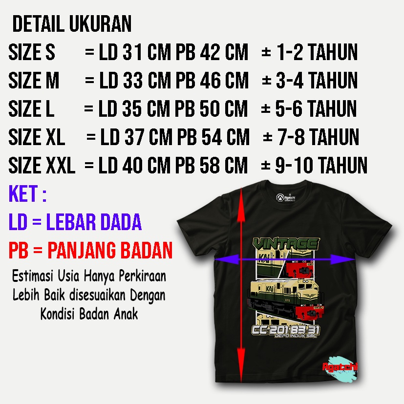 Baju Kaos Atasan Anak Laki-Laki Dan Permpuan Motif Kereta Api KAI Vintage