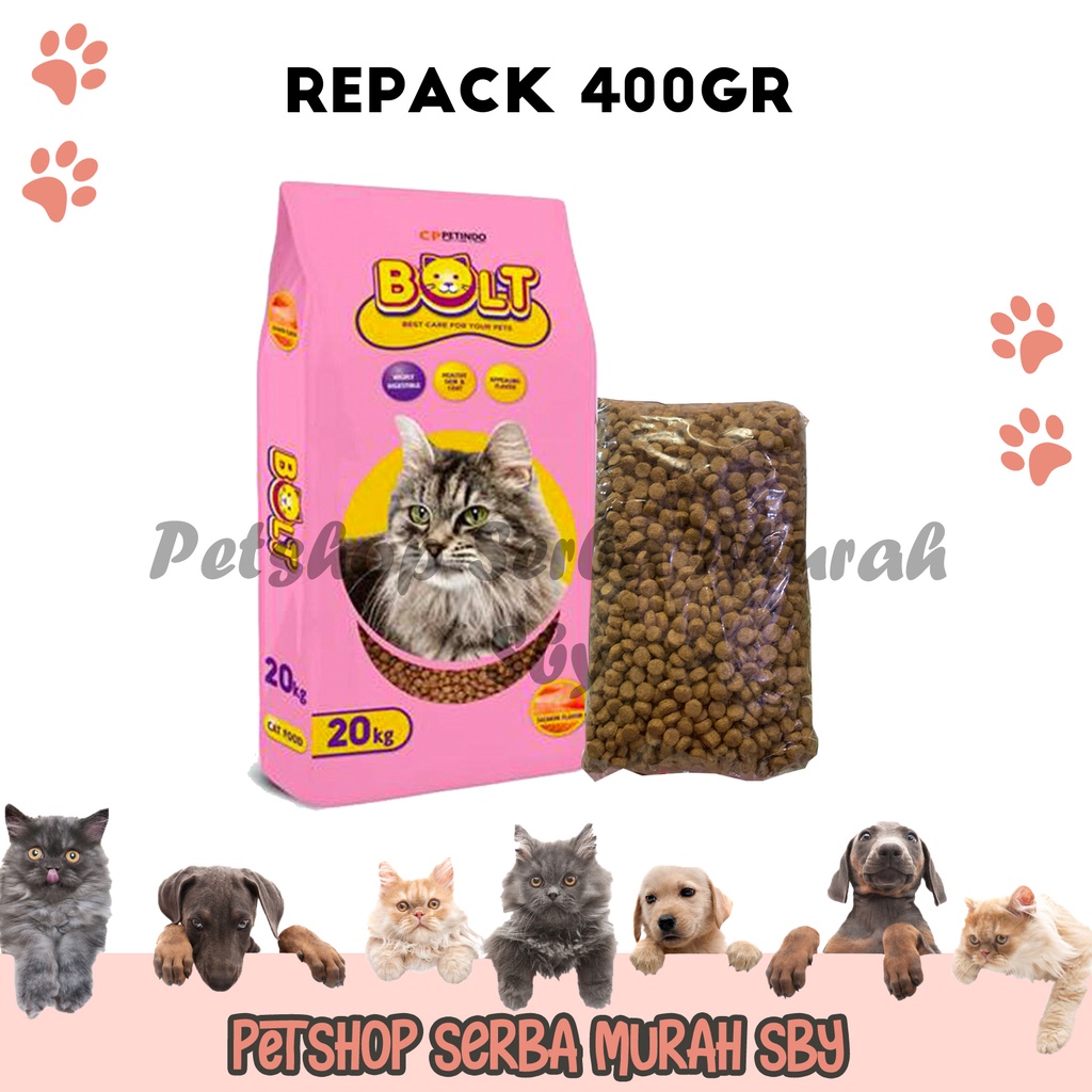 Bolt Salmon Repack 400gr - Makanan Kering Kucing Rasa Salmon