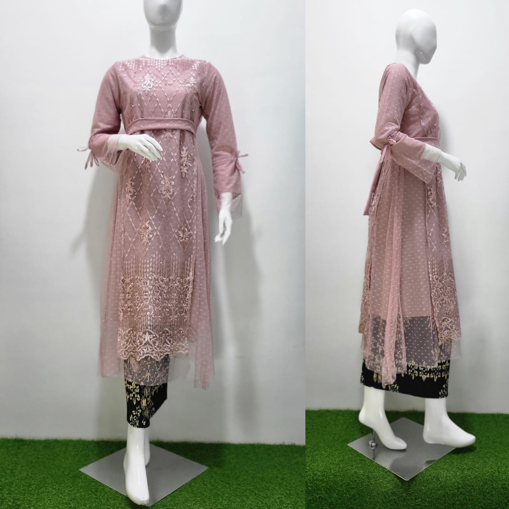 Dress kondangan desainn eropa//midi dress modern//dress tulle