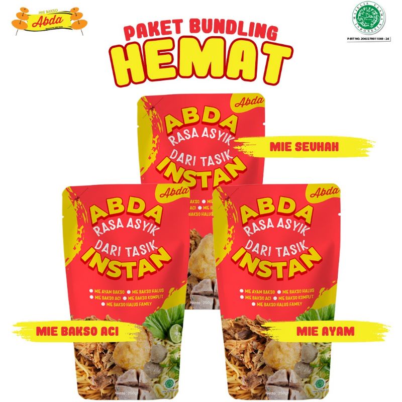 

paket bundling isi: mie seuhah, mie ayam, mie baso aci