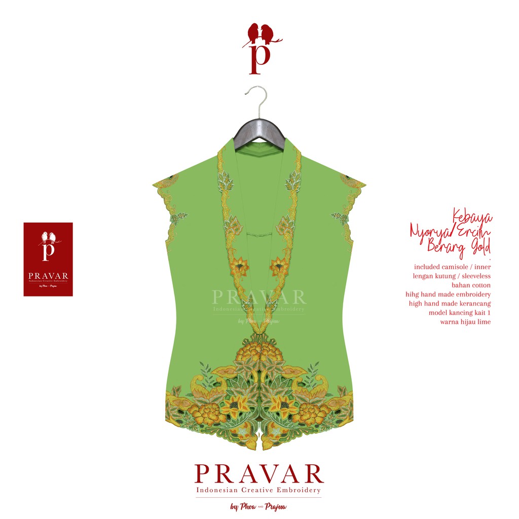 KEBAYA PRAVAR BENANG GOLD - KUTUNG HIJAU LIME.