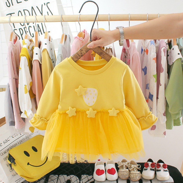 DB5- Mimicat-Dress bayi/ baju dress anak/pakaian bayi anak perempuan  motif empat bintang dengan tutu