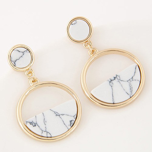 LRC Anting Tusuk Elegant White Semi-circle Gemstone Decorated Round Shape Earrings A46342