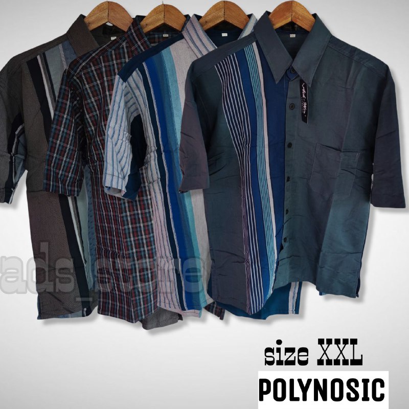 Kemeja Katun Polynosic Bapak Bapak Motif Kotak Salur Size XXL