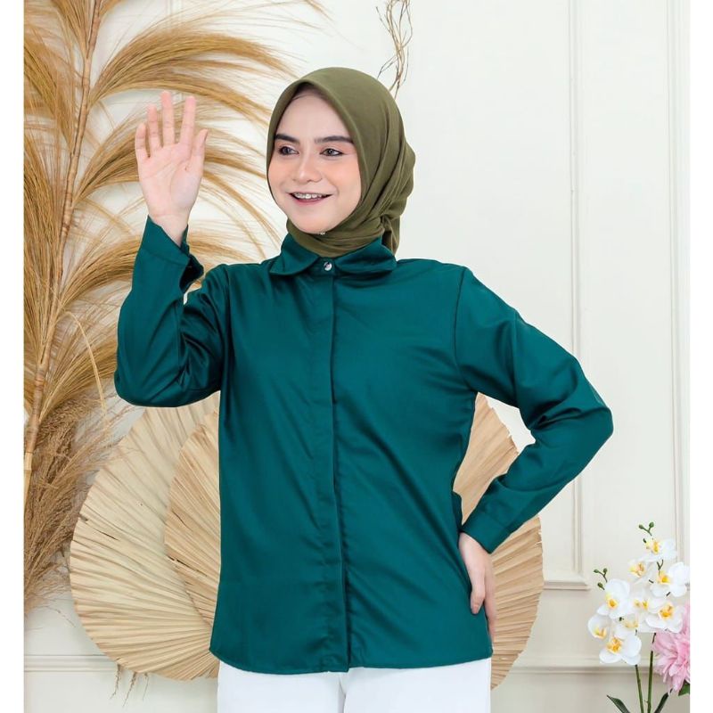 kemeja toyobo wanita/ Kemeja basic wanita /kemeja polos wanita/kemeja putih/ blouse toyobo jumbo ori-Emerald