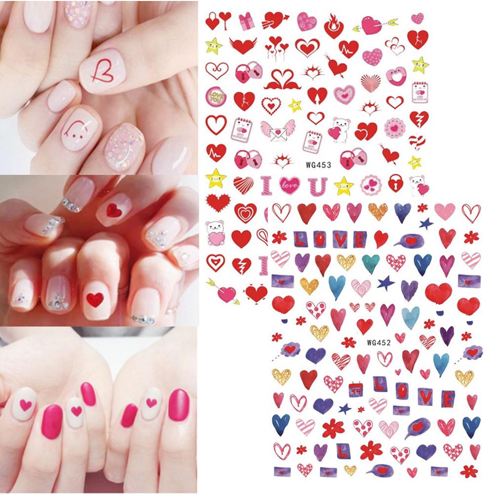 Mxbeauty Stiker Kuku Love Hati Motif Beruang Manicure Dekorasi Graffiti Hati Valentines Day Nail Art