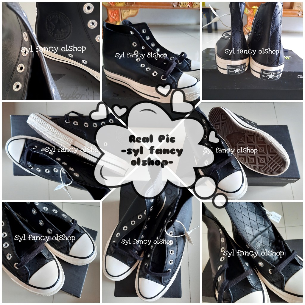 Sepatu Converse CT All Star Hi/High Leather Black White Sneakers Pria Wanita Unisex