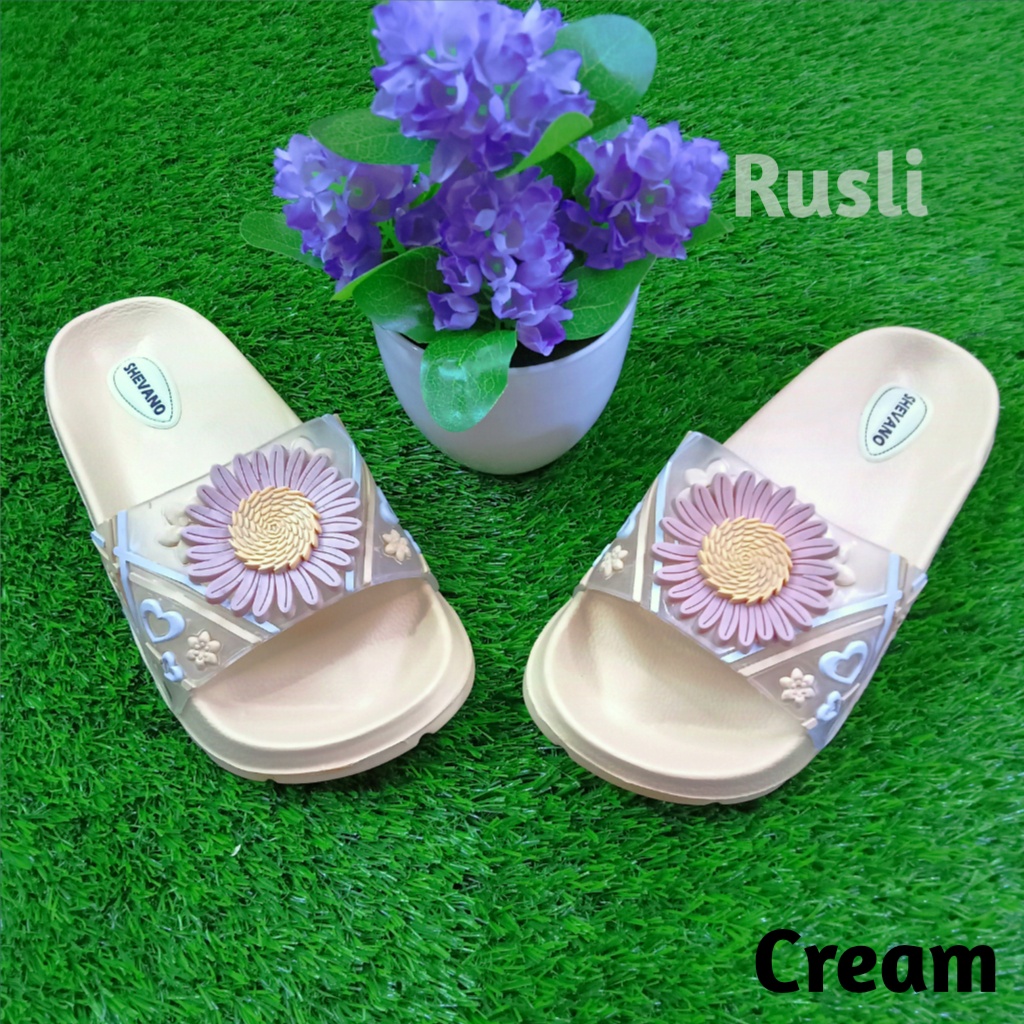 (COD) Sandal Kokop Karet Anak Remaja Motif Bunga Matahari Shevano 155