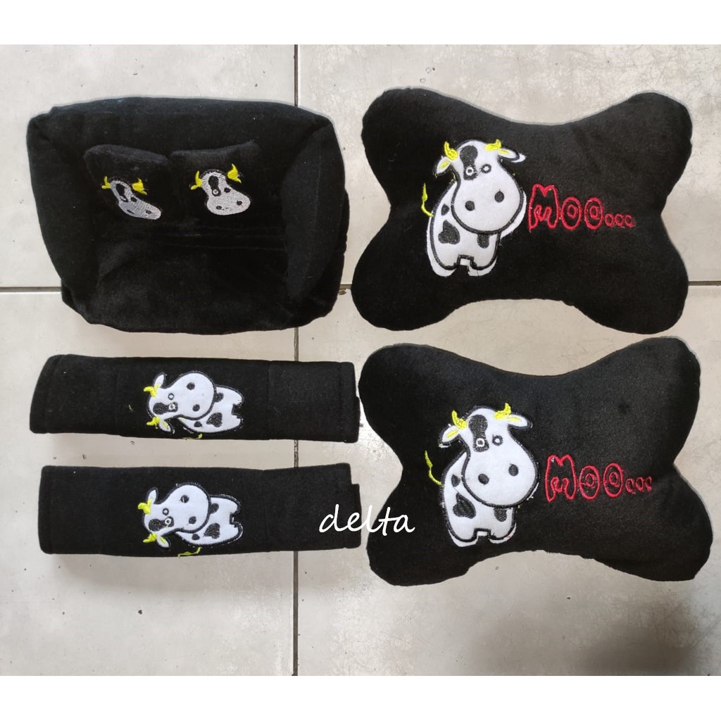 Bantal jok mobil  3in1 Moo (sapi) Hitam