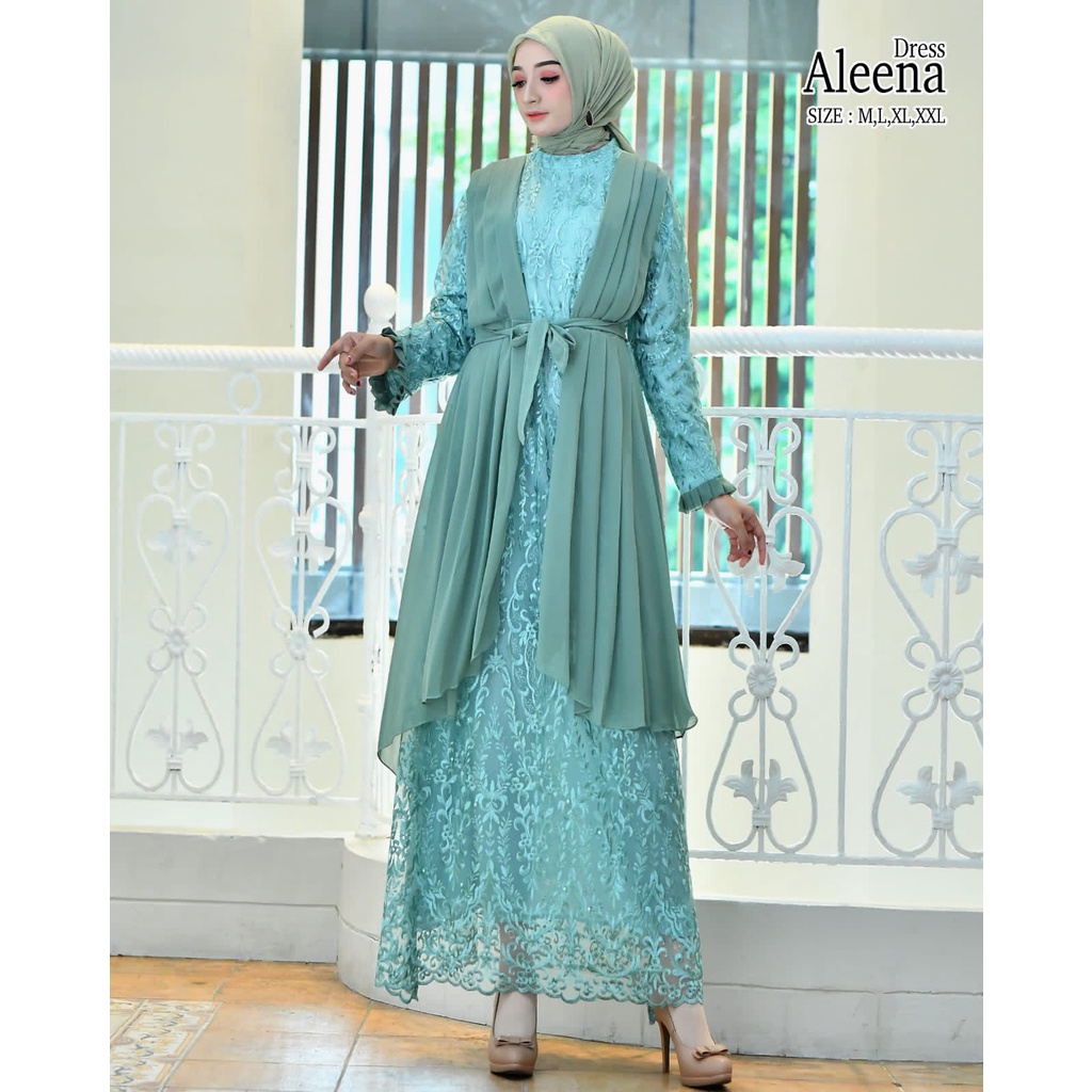 Permata Olshop / Aleena Dress AV / Kebaya Gamis Ceruty Modern / Dress Brokat / Baju Gamis Kebaya Kondangan / Bridesmaid